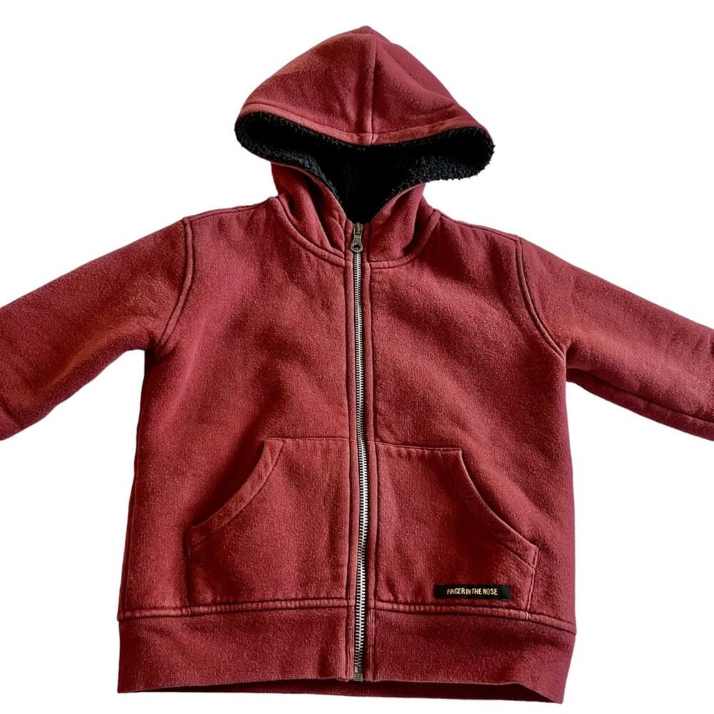 Finger In The Nose Boys Sherpa Lined Zip Hoodie Rust Black Size 4 EUC